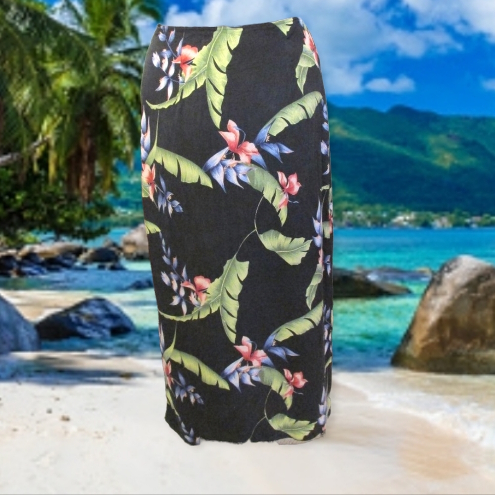 Silk Tropical Faux Wrap Skirt - Picture 2 of 4